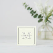 Eenvoudig Elegant Ivory Grey Custom Monogram Vierkante Visitekaartje (Staand voorkant)