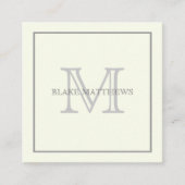 Eenvoudig Elegant Ivory Grey Custom Monogram Vierkante Visitekaartje (Voorkant)
