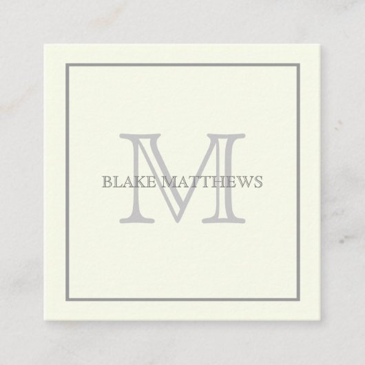 Eenvoudig Elegant Ivory Grey Custom Monogram Vierkante Visitekaartje (Voorkant)