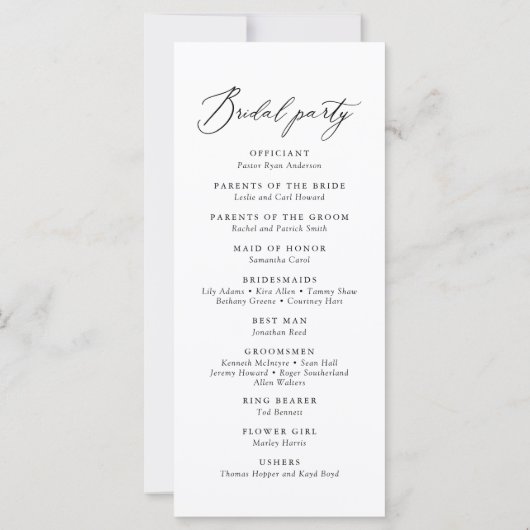 Eenvoudig Elegant Kalligrafie 4x9 Huwelijksprogram (Achterkant)