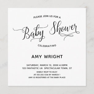 Eenvoudig, elegant kalligrafie Baby shower Kaart