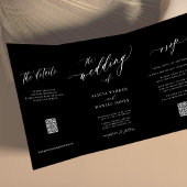 Eenvoudig elegant kalligrafiescript RSVP QR zwart Drieluik Uitnodiging