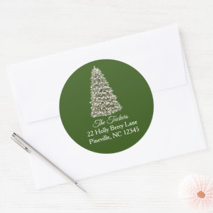 Eenvoudig elegant kerstboomgroen retouradres ronde sticker