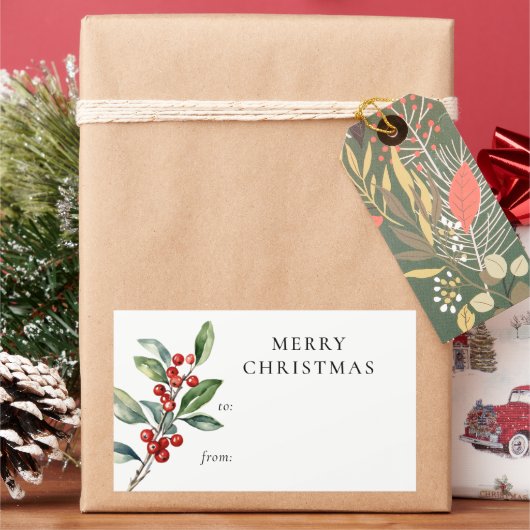 Eenvoudig Elegant Kerstmis Botanische Gift Label (Feestdagen)