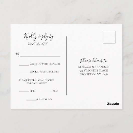 Eenvoudig elegant keuzevrijheid RSVP Weddenschap Briefkaart (Achterkant)