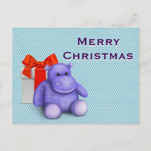 Eenvoudig Elegant Kinder Teddy Hippo Merry Kerstmi Feestdagenkaart