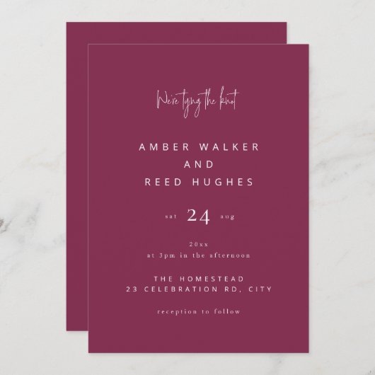 Eenvoudig Elegant Klassiek Bruiloft Bourgondisch S Kaart (Voorkant / Achterkant)