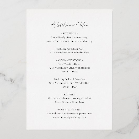 Eenvoudig elegant klassiek in één weddenschap folie uitnodiging (Achterkant)