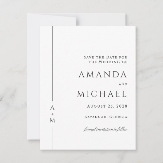 Eenvoudig Elegant Klassiek Monogram Save the Date (Voorkant)