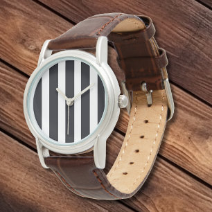 Eenvoudig Elegant Klassiek Wit Zwart Strepen Leder Horloge