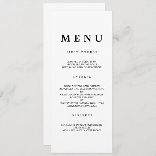 Eenvoudig elegant | Klassieke bruiloft-menu Menu (Voorkant / Achterkant)