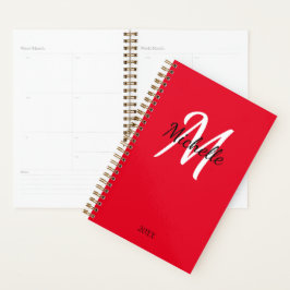 Eenvoudig elegant klassieke monogram rood en wit planner
