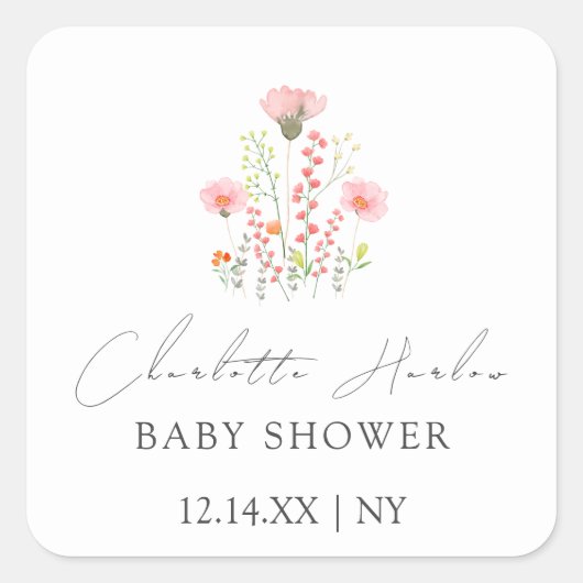 Eenvoudig Elegant Kleine Wildflower Baby shower Vierkante Sticker (Voorkant)