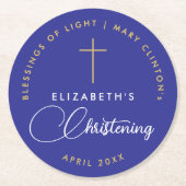 Eenvoudig Elegant Koninklijk Blauw Geloof Doop Gou Ronde Kartonnen Onderzetter (Voorkant)