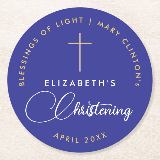Eenvoudig Elegant Koninklijk Blauw Geloof Doop Gou Ronde Kartonnen Onderzetter (Voorkant)