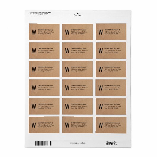 Eenvoudig Elegant Kraft-Document Bedrijfs Monogram Etiket (Full Sheet)