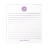Eenvoudig Elegant Lavender Lined Monogram Name Notitieblok (Voorkant)