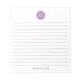 Eenvoudig Elegant Lavender Lined Monogram Name Notitieblok