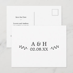 Eenvoudig elegant Leaf Motif Monogram Opslaan Datu Briefkaart