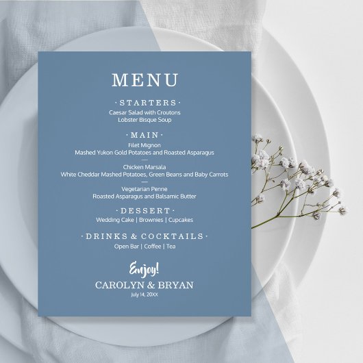 Eenvoudig Elegant Leisteenblauw Trouwmenu Flyer