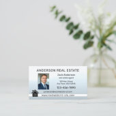 Eenvoudig Elegant Lichtblauw Foto Onroerend Goed Visitekaartje (Staand voorkant)