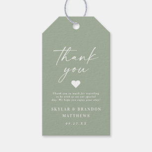 Eenvoudig elegant lichtgroen lef huwelijk bedankt cadeaulabel