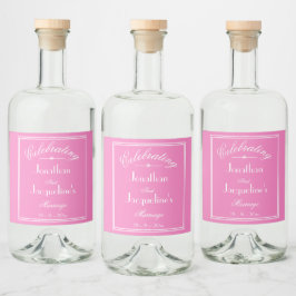 Eenvoudig Elegant Liefelijk Roze Trouw Wit Details Likeurfles Etiket