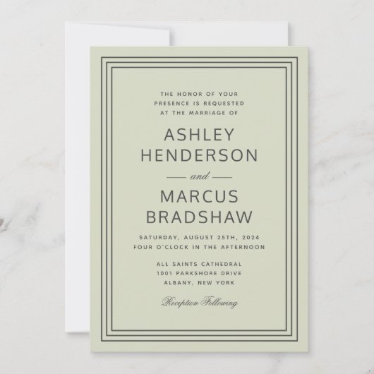 Eenvoudig Elegant Lijst Modern Sage Bruiloft Kaart (Voorkant)