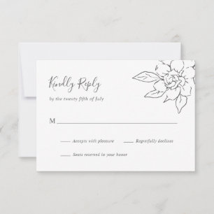 Eenvoudig elegant line kunst Magnolia Floral Weddi RSVP Kaartje