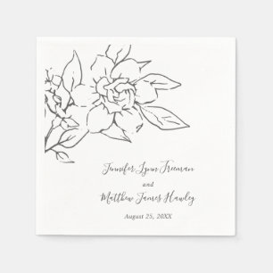Eenvoudig elegant line kunst Magnolia Floral Weddi Servet