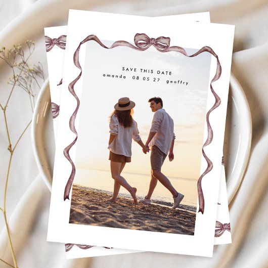 Eenvoudig Elegant  Lint & Boog Foto Save The Date