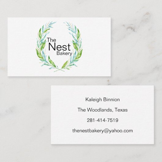 Eenvoudig Elegant Logo Laurel Branches voor Bakker Visitekaartje (Voorkant / Achterkant)
