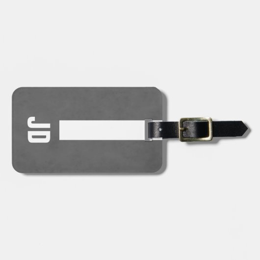 Eenvoudig Elegant Manly Texture Grey White Monogra Bagagelabel (Voorkant horizontaal)