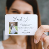 Eenvoudig elegant manuscript 2 foto's trouwdank u notitiekaartje