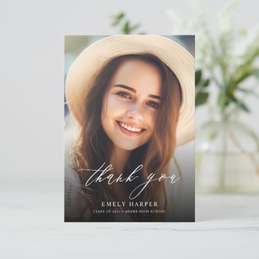 Eenvoudig Elegant Manuscript bekleding Twee Afstud Bedankkaart (Staand voorkant)