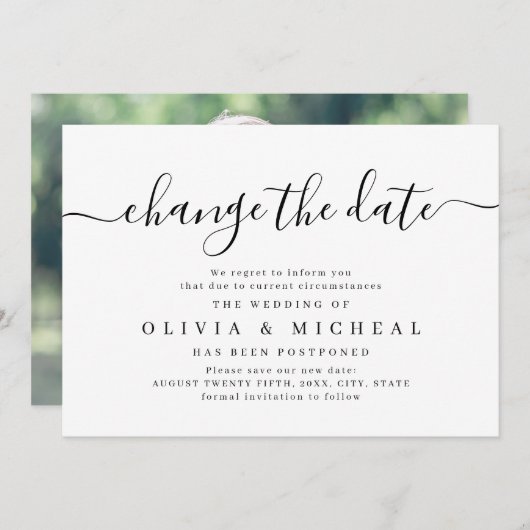 Eenvoudig elegant manuscript verandert de datumuit kaart (Voorkant / Achterkant)