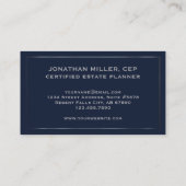 Eenvoudig Elegant Marine Blauw en Zilver Visitekaartje (Achterkant)