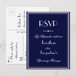 Eenvoudig Elegant Marineblauw Huwelijks RSVP Antwo Uitnodiging Briefkaart