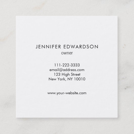 Eenvoudig elegant marmerbaar zwart lijst professio vierkante visitekaartje (Achterkant)