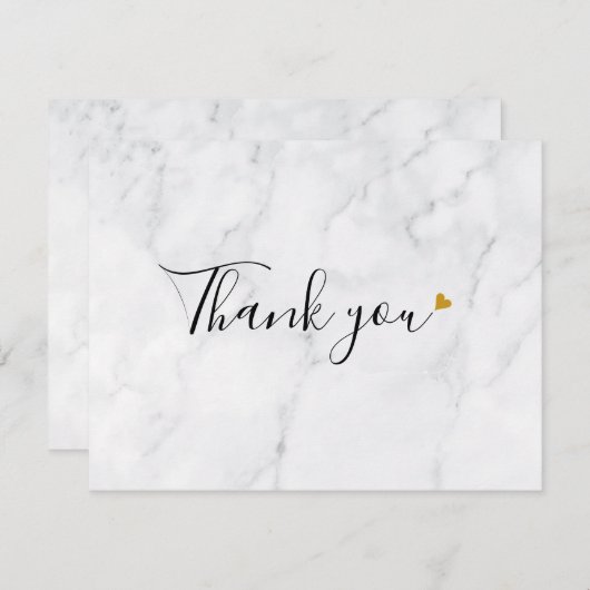 Eenvoudig Elegant Marmeren Script Goud Hart Bedankkaart (Voorkant / Achterkant)