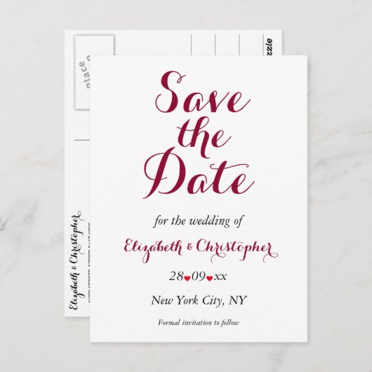 Eenvoudig Elegant Marsala White Wedding Save the D Briefkaart (Voorkant / Achterkant)