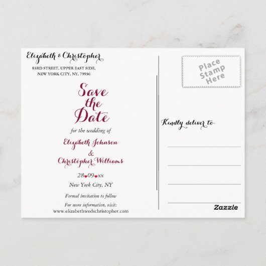 Eenvoudig Elegant Marsala White Wedding Save the D Briefkaart (Achterkant)