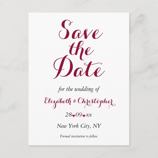 Eenvoudig Elegant Marsala White Wedding Save the D Briefkaart (Voorkant)