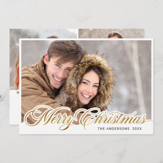Eenvoudig Elegant Merry Kerstmis 3 PHOTO Greep Feestdagenkaart (Voorkant / Achterkant)