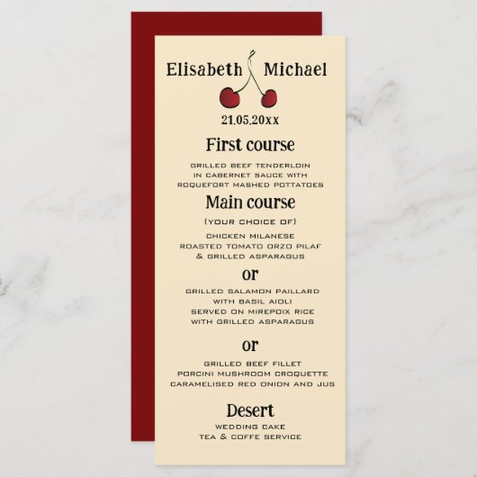 Eenvoudig elegant met de hand getekend grillig roo menu (Voorkant / Achterkant)