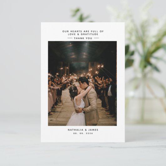 Eenvoudig elegant met fotobruiloft bedankkaart (Staand voorkant)