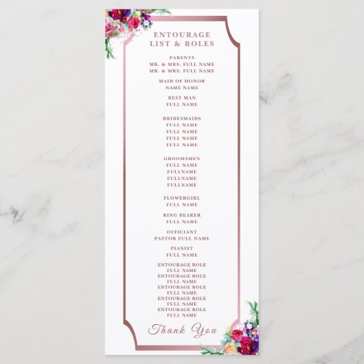 Eenvoudig elegant metalen koraal |Modern huwelijk Programmakaart (Achterkant)