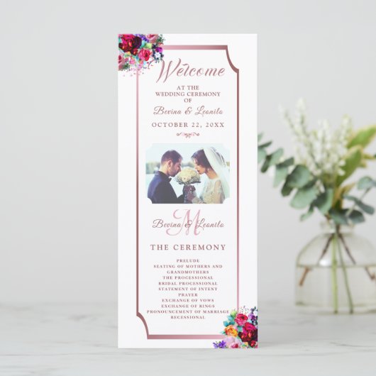 Eenvoudig elegant metalen koraal |Modern huwelijk Programmakaart (Staand voorkant)