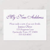 Eenvoudig, Elegant Mijn Nieuw Adres Paarse op Wit Informatiekaartje (Voorkant)