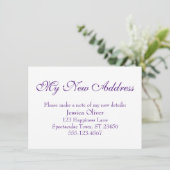 Eenvoudig, Elegant Mijn Nieuw Adres Paarse op Wit Informatiekaartje (Staand voorkant)